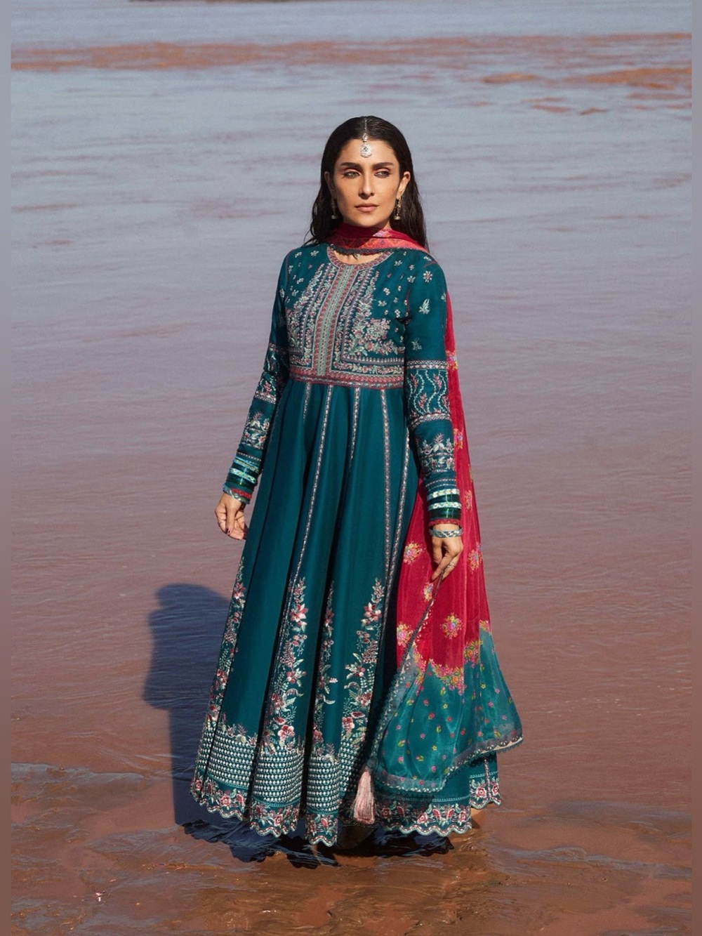 Embroidered Anarkali Dress Designer Hussain Rehar Zarqash pret collection